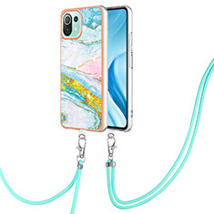 Coque Silicone Motif Fantaisie Souple Couleur Unie Etui Housse avec Laniere Strap YB5 pour Xiaomi Mi 11 Lite 5G NE Colorful