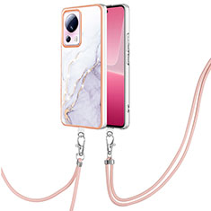 Coque Silicone Motif Fantaisie Souple Couleur Unie Etui Housse avec Laniere Strap YB5 pour Xiaomi Mi 12 Lite NE 5G Blanc