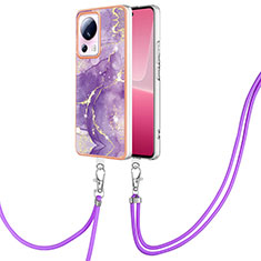 Coque Silicone Motif Fantaisie Souple Couleur Unie Etui Housse avec Laniere Strap YB5 pour Xiaomi Mi 13 Lite 5G Violet