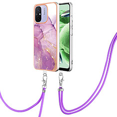 Coque Silicone Motif Fantaisie Souple Couleur Unie Etui Housse avec Laniere Strap YB5 pour Xiaomi Poco C55 Violet Clair