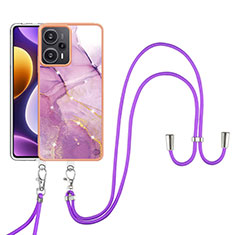 Coque Silicone Motif Fantaisie Souple Couleur Unie Etui Housse avec Laniere Strap YB5 pour Xiaomi Poco F5 5G Violet Clair