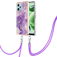 Coque Silicone Motif Fantaisie Souple Couleur Unie Etui Housse avec Laniere Strap YB5 pour Xiaomi Poco X5 5G Violet