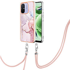 Coque Silicone Motif Fantaisie Souple Couleur Unie Etui Housse avec Laniere Strap YB5 pour Xiaomi Redmi 11A 4G Rose