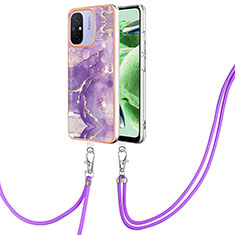 Coque Silicone Motif Fantaisie Souple Couleur Unie Etui Housse avec Laniere Strap YB5 pour Xiaomi Redmi 11A 4G Violet