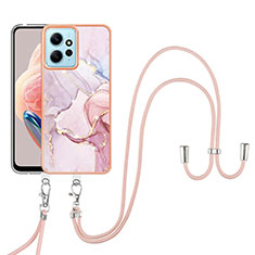 Coque Silicone Motif Fantaisie Souple Couleur Unie Etui Housse avec Laniere Strap YB5 pour Xiaomi Redmi Note 12 4G Rose