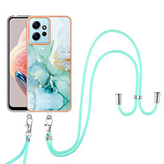 Coque Silicone Motif Fantaisie Souple Couleur Unie Etui Housse avec Laniere Strap YB5 pour Xiaomi Redmi Note 12 4G Vert