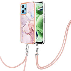 Coque Silicone Motif Fantaisie Souple Couleur Unie Etui Housse avec Laniere Strap YB5 pour Xiaomi Redmi Note 12 5G Rose