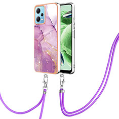 Coque Silicone Motif Fantaisie Souple Couleur Unie Etui Housse avec Laniere Strap YB5 pour Xiaomi Redmi Note 12 5G Violet Clair