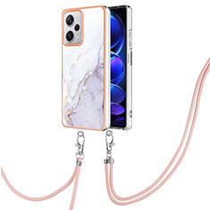 Coque Silicone Motif Fantaisie Souple Couleur Unie Etui Housse avec Laniere Strap YB5 pour Xiaomi Redmi Note 12 Explorer Blanc