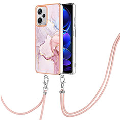 Coque Silicone Motif Fantaisie Souple Couleur Unie Etui Housse avec Laniere Strap YB5 pour Xiaomi Redmi Note 12 Explorer Rose