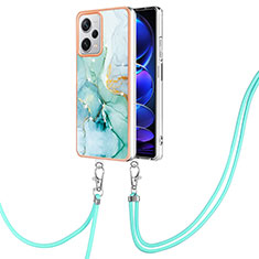 Coque Silicone Motif Fantaisie Souple Couleur Unie Etui Housse avec Laniere Strap YB5 pour Xiaomi Redmi Note 12 Explorer Vert