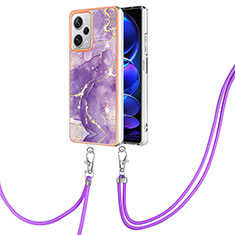 Coque Silicone Motif Fantaisie Souple Couleur Unie Etui Housse avec Laniere Strap YB5 pour Xiaomi Redmi Note 12 Explorer Violet