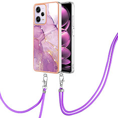 Coque Silicone Motif Fantaisie Souple Couleur Unie Etui Housse avec Laniere Strap YB5 pour Xiaomi Redmi Note 12 Pro 5G Blanc