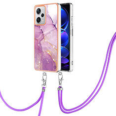 Coque Silicone Motif Fantaisie Souple Couleur Unie Etui Housse avec Laniere Strap YB5 pour Xiaomi Redmi Note 12 Pro+ Plus 5G Violet Clair