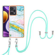 Coque Silicone Motif Fantaisie Souple Couleur Unie Etui Housse avec Laniere Strap YB5 pour Xiaomi Redmi Note 12 Turbo 5G Colorful