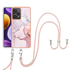 Coque Silicone Motif Fantaisie Souple Couleur Unie Etui Housse avec Laniere Strap YB5 pour Xiaomi Redmi Note 12 Turbo 5G Rose