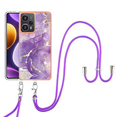 Coque Silicone Motif Fantaisie Souple Couleur Unie Etui Housse avec Laniere Strap YB5 pour Xiaomi Redmi Note 12 Turbo 5G Violet