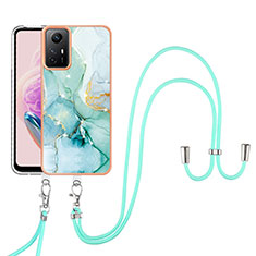 Coque Silicone Motif Fantaisie Souple Couleur Unie Etui Housse avec Laniere Strap YB5 pour Xiaomi Redmi Note 12S Vert