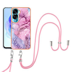 Coque Silicone Motif Fantaisie Souple Couleur Unie Etui Housse avec Laniere Strap YB7 pour Huawei Honor 90 Lite 5G Rose