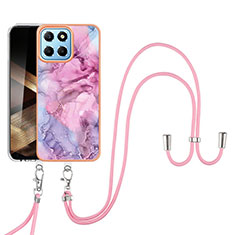 Coque Silicone Motif Fantaisie Souple Couleur Unie Etui Housse avec Laniere Strap YB7 pour Huawei Honor X8b Rose