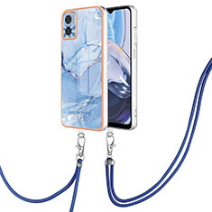 Coque Silicone Motif Fantaisie Souple Couleur Unie Etui Housse avec Laniere Strap YB7 pour Motorola Moto E22 Bleu