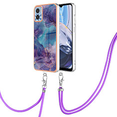 Coque Silicone Motif Fantaisie Souple Couleur Unie Etui Housse avec Laniere Strap YB7 pour Motorola Moto E22 Violet