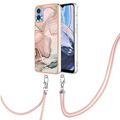 Coque Silicone Motif Fantaisie Souple Couleur Unie Etui Housse avec Laniere Strap YB7 pour Motorola Moto E22i Rose