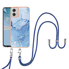 Coque Silicone Motif Fantaisie Souple Couleur Unie Etui Housse avec Laniere Strap YB7 pour Motorola Moto G53 5G Bleu