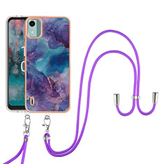 Coque Silicone Motif Fantaisie Souple Couleur Unie Etui Housse avec Laniere Strap YB7 pour Nokia C12 Plus Violet