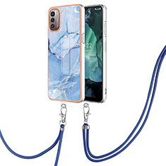 Coque Silicone Motif Fantaisie Souple Couleur Unie Etui Housse avec Laniere Strap YB7 pour Nokia G21 Bleu