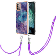 Coque Silicone Motif Fantaisie Souple Couleur Unie Etui Housse avec Laniere Strap YB7 pour Nokia G21 Violet