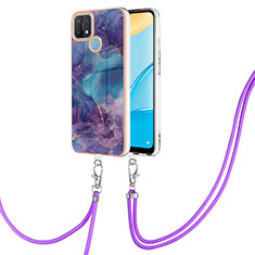 Coque Silicone Motif Fantaisie Souple Couleur Unie Etui Housse avec Laniere Strap YB7 pour Oppo A15 Violet