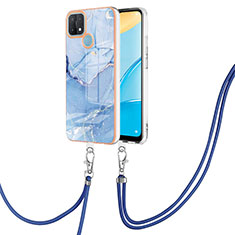 Coque Silicone Motif Fantaisie Souple Couleur Unie Etui Housse avec Laniere Strap YB7 pour Oppo A35 Bleu