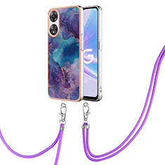 Coque Silicone Motif Fantaisie Souple Couleur Unie Etui Housse avec Laniere Strap YB7 pour Oppo A78 5G Violet