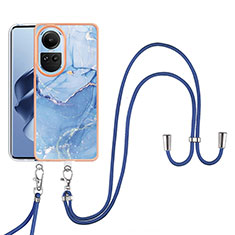 Coque Silicone Motif Fantaisie Souple Couleur Unie Etui Housse avec Laniere Strap YB7 pour Oppo Reno10 Pro 5G Bleu