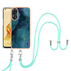 Coque Silicone Motif Fantaisie Souple Couleur Unie Etui Housse avec Laniere Strap YB7 pour Oppo Reno8 T 4G Vert