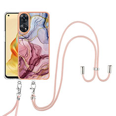 Coque Silicone Motif Fantaisie Souple Couleur Unie Etui Housse avec Laniere Strap YB7 pour Oppo Reno8 T 4G Violet Clair