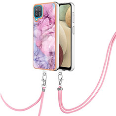 Coque Silicone Motif Fantaisie Souple Couleur Unie Etui Housse avec Laniere Strap YB7 pour Samsung Galaxy A12 Nacho Violet Clair