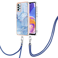 Coque Silicone Motif Fantaisie Souple Couleur Unie Etui Housse avec Laniere Strap YB7 pour Samsung Galaxy A13 4G Bleu