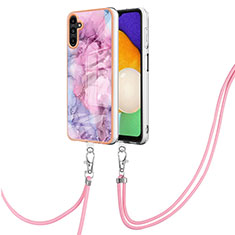 Coque Silicone Motif Fantaisie Souple Couleur Unie Etui Housse avec Laniere Strap YB7 pour Samsung Galaxy A13 5G Violet Clair