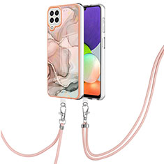 Coque Silicone Motif Fantaisie Souple Couleur Unie Etui Housse avec Laniere Strap YB7 pour Samsung Galaxy A22 4G Rose