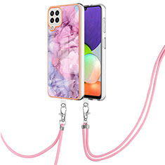 Coque Silicone Motif Fantaisie Souple Couleur Unie Etui Housse avec Laniere Strap YB7 pour Samsung Galaxy A22 4G Violet Clair