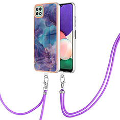 Coque Silicone Motif Fantaisie Souple Couleur Unie Etui Housse avec Laniere Strap YB7 pour Samsung Galaxy A22s 5G Violet