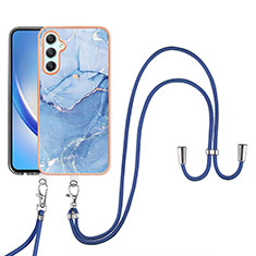 Coque Silicone Motif Fantaisie Souple Couleur Unie Etui Housse avec Laniere Strap YB7 pour Samsung Galaxy A24 4G Bleu