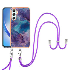 Coque Silicone Motif Fantaisie Souple Couleur Unie Etui Housse avec Laniere Strap YB7 pour Samsung Galaxy A24 4G Violet