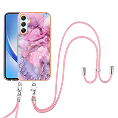 Coque Silicone Motif Fantaisie Souple Couleur Unie Etui Housse avec Laniere Strap YB7 pour Samsung Galaxy A24 4G Violet Clair