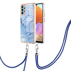 Coque Silicone Motif Fantaisie Souple Couleur Unie Etui Housse avec Laniere Strap YB7 pour Samsung Galaxy A32 4G Bleu