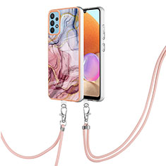 Coque Silicone Motif Fantaisie Souple Couleur Unie Etui Housse avec Laniere Strap YB7 pour Samsung Galaxy A32 4G Rose