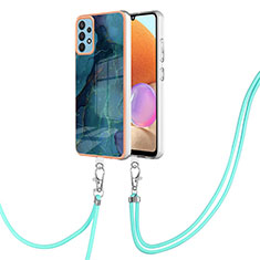 Coque Silicone Motif Fantaisie Souple Couleur Unie Etui Housse avec Laniere Strap YB7 pour Samsung Galaxy A32 4G Vert