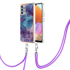 Coque Silicone Motif Fantaisie Souple Couleur Unie Etui Housse avec Laniere Strap YB7 pour Samsung Galaxy A32 4G Violet